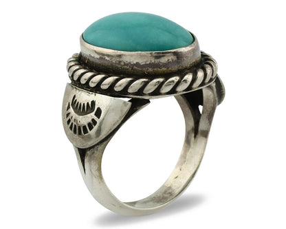 Navajo Ring .925 Silver Kingman Turquoise Artist Signed Apache C.80's