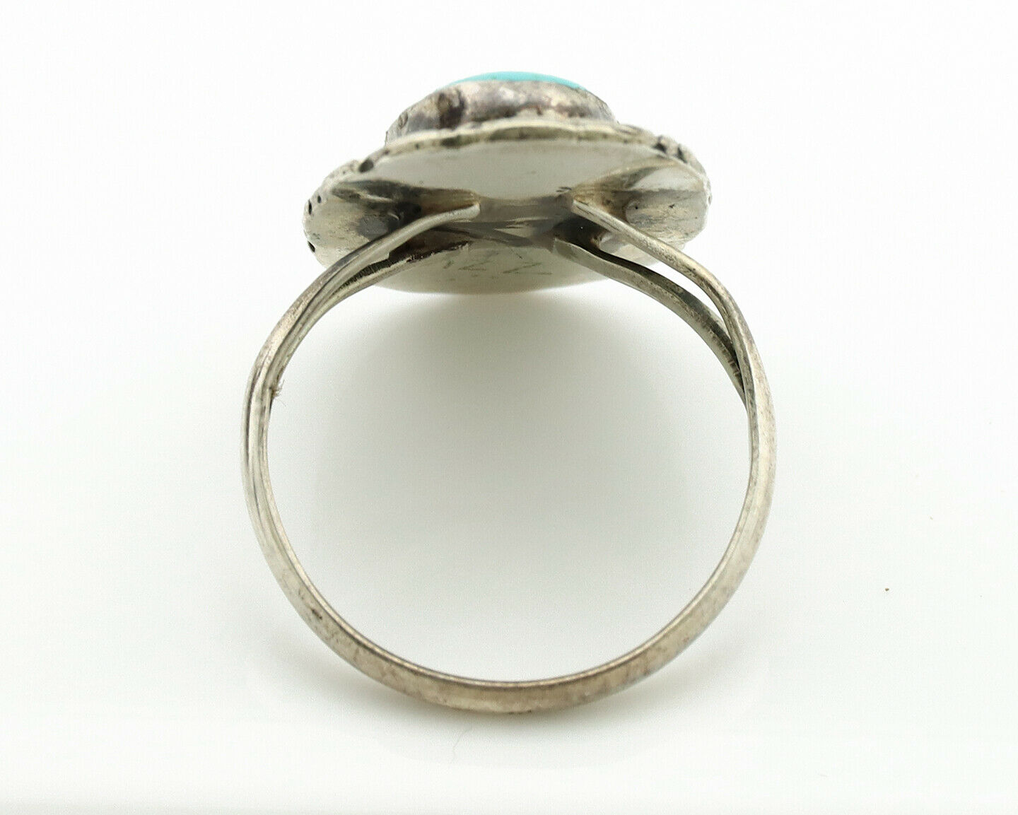 Navajo Ring .925 Silver Kingman Turquoise Native American Artist C.1980's