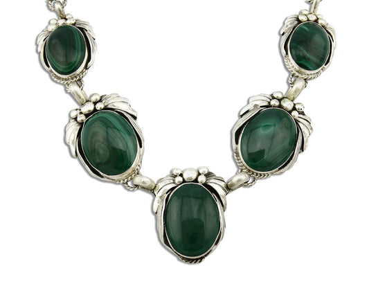 Navajo Malachite Necklace .925 Silver Artist Billie Eagle C.80's