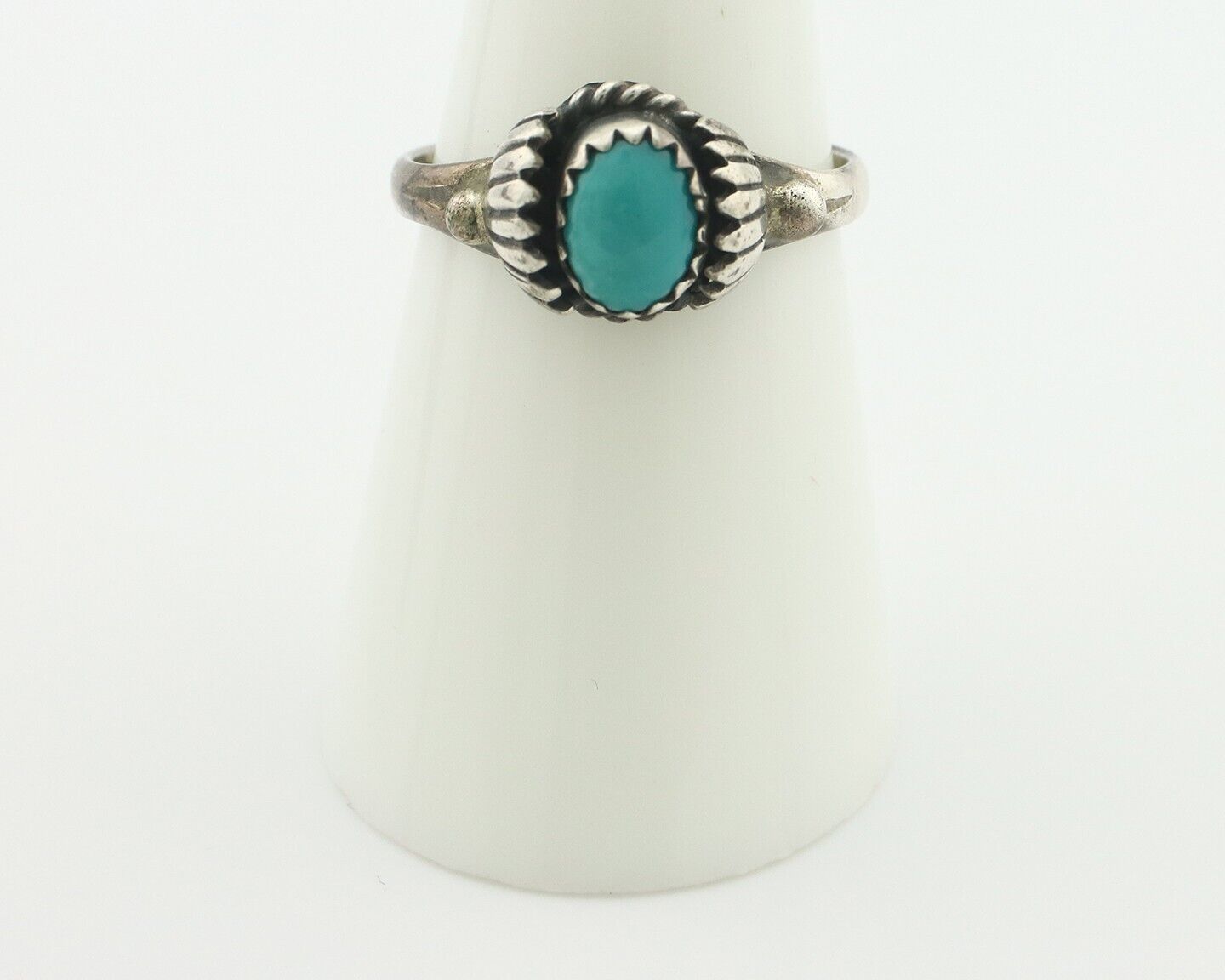 Navajo Handmade Ring .925 Silver Blue Gem Turquoise Native Artist C.80's