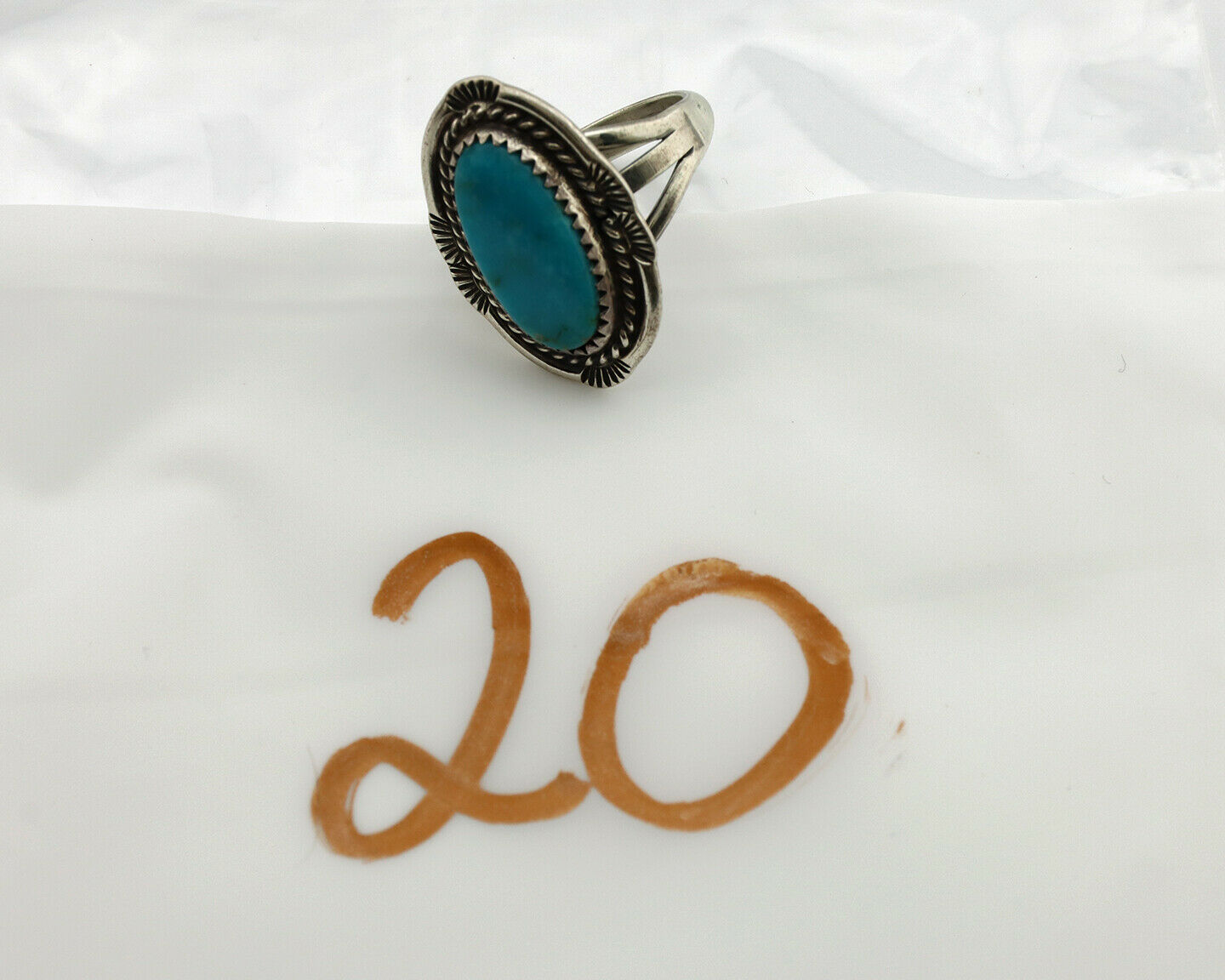 Navajo Ring .925 Silver Kingman Turquoise Artist Signed Begay C.1980's