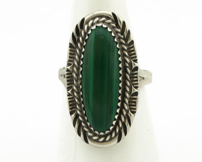 Navajo Ring 925 Silver Natural Green Malachite Signed Justin Morris C.80's