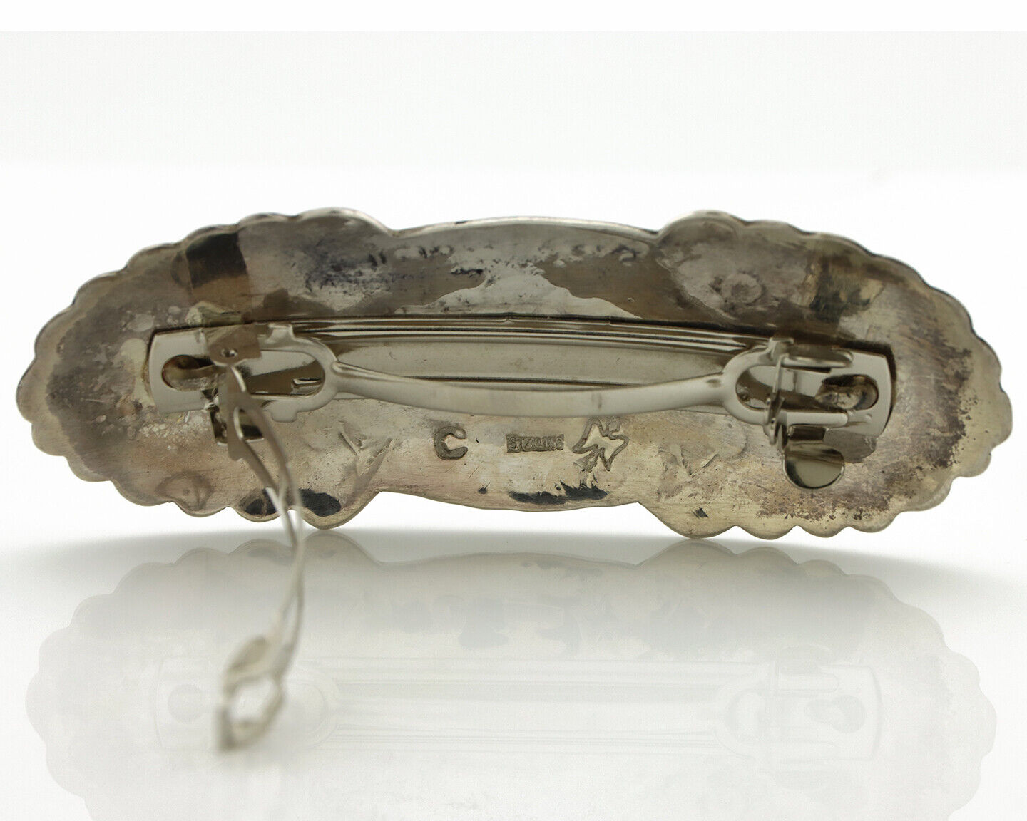 Navajo Hair Clip Barrette .925 Silver Hand Stamped Artist Signed C Montoya C80s
