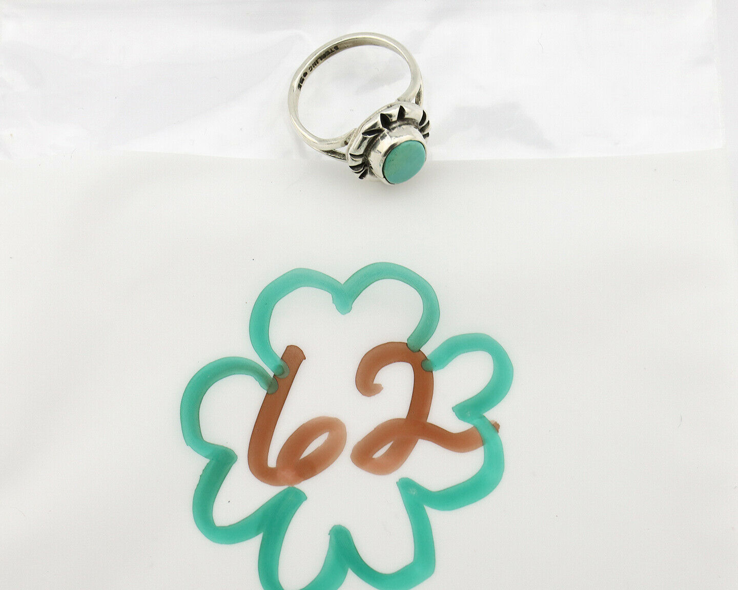 Navajo Ring .925 Silver Kingman Turquoise Artist Signed Gecko C.90's