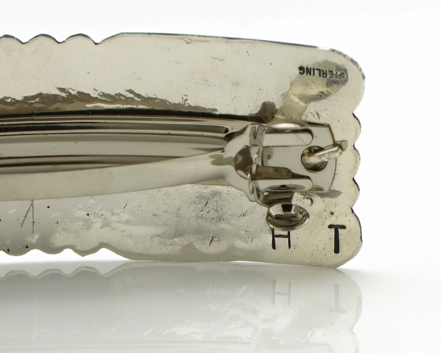Navajo Hair Clip Barrette .925 Silver Hand Stamped Artist Signed Harold Tom C80s