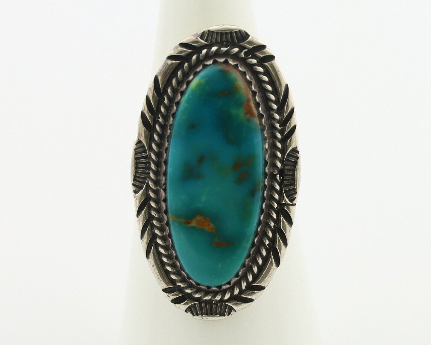 Navajo Ring .925 Silver Blue Gem Turquoise Artist Signed M Begay C.80's