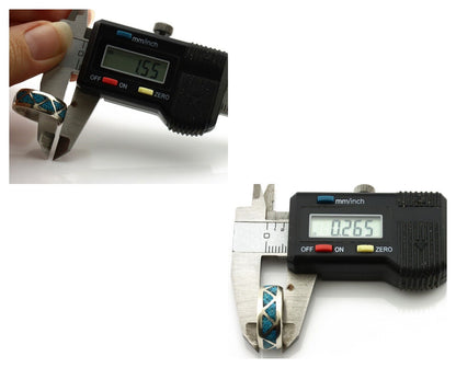 Navajo Chip Inlay Ring 925 Silver Sleeping Beauty Turquoise Artist Silver Cloud