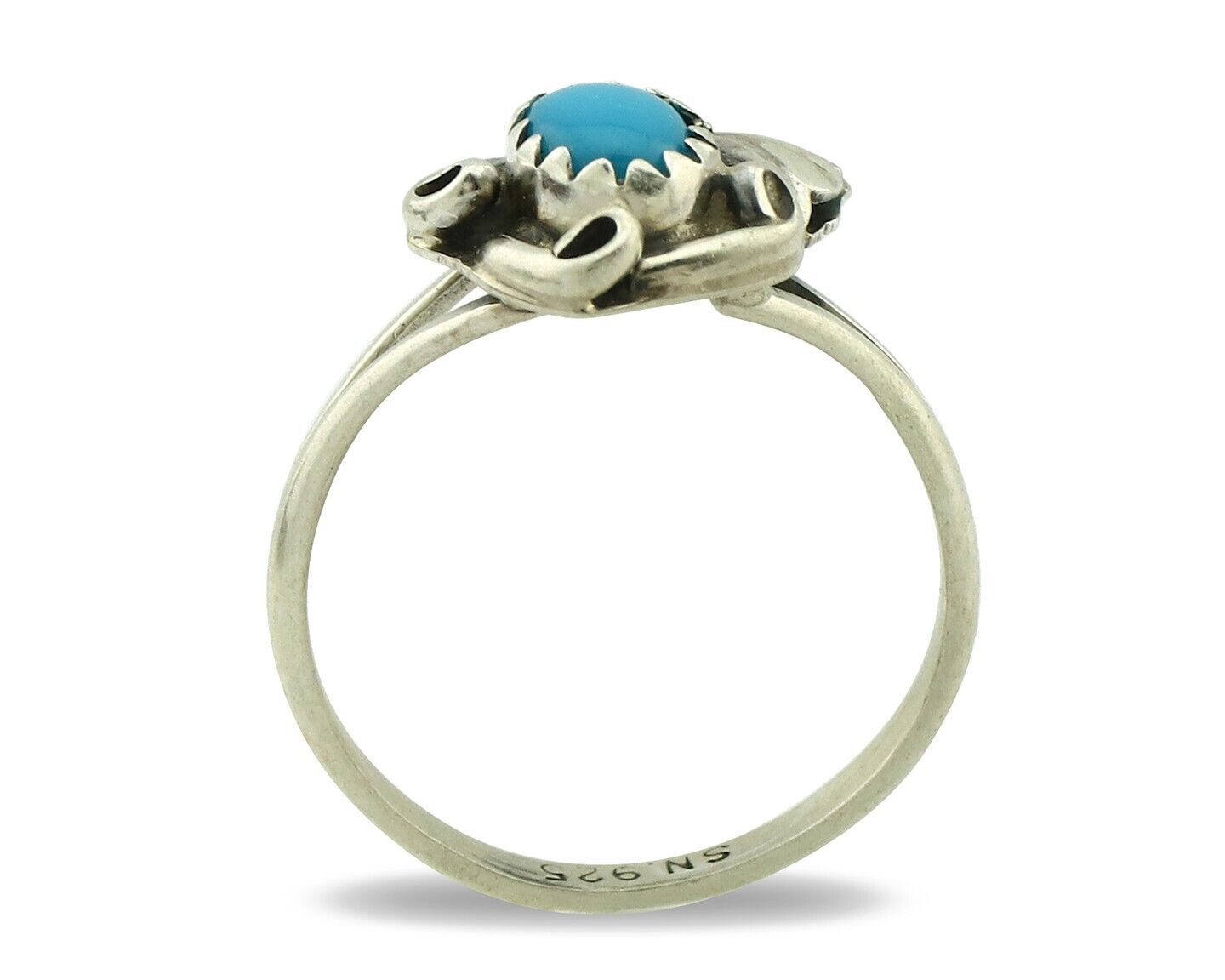 Navajo Ring .925 Silver Natural Blue Turquoise Artist Signed SN C.80's