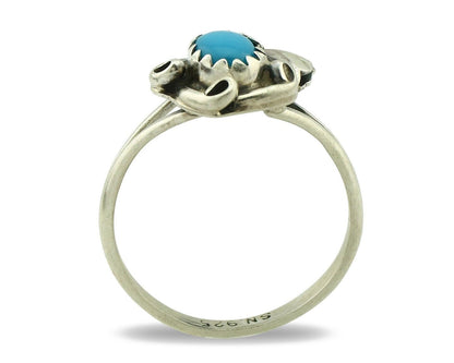 Navajo Ring .925 Silver Natural Blue Turquoise Artist Signed SN C.80's