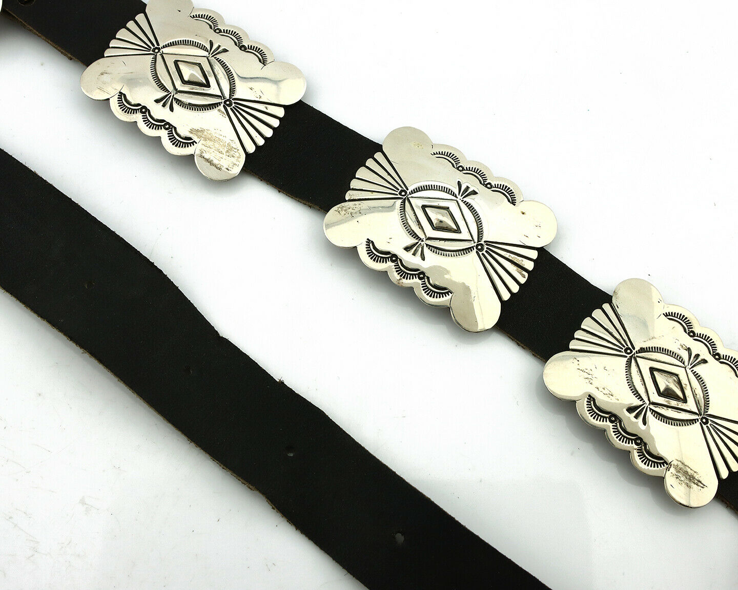 Navajo Concho Belt .925 Silver Hand Stamped Artist Mike Begay C.80's