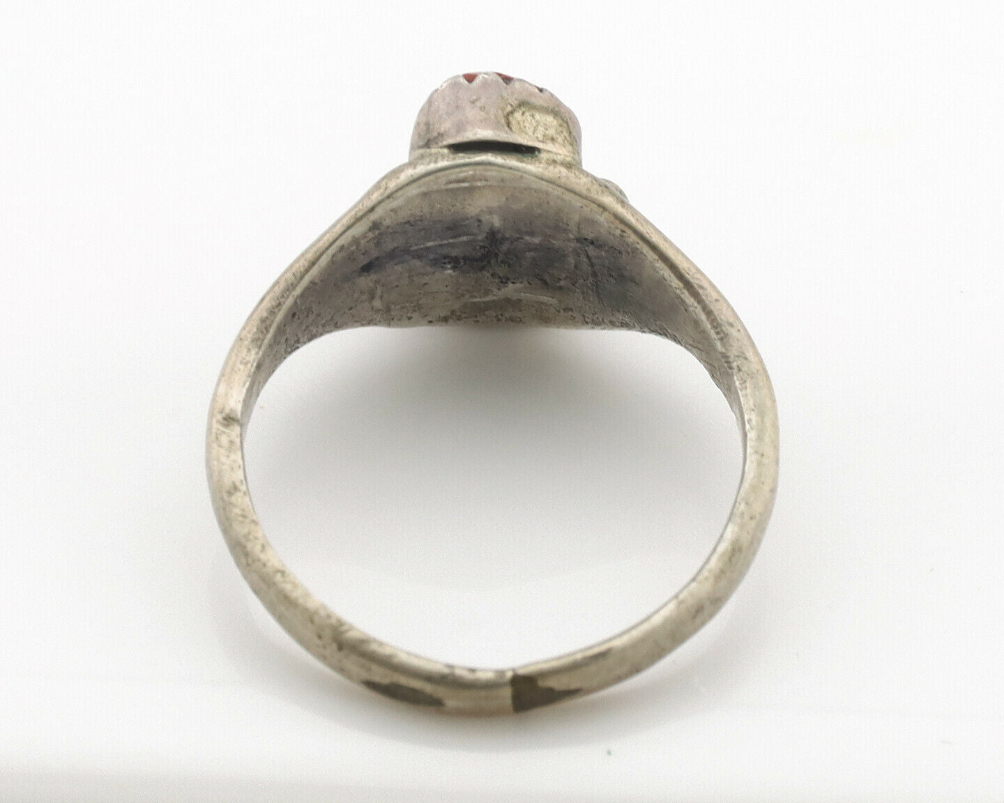 Zuni Ring .925 Silver Natural Turquoise & Coral Native American Artist C.1980's