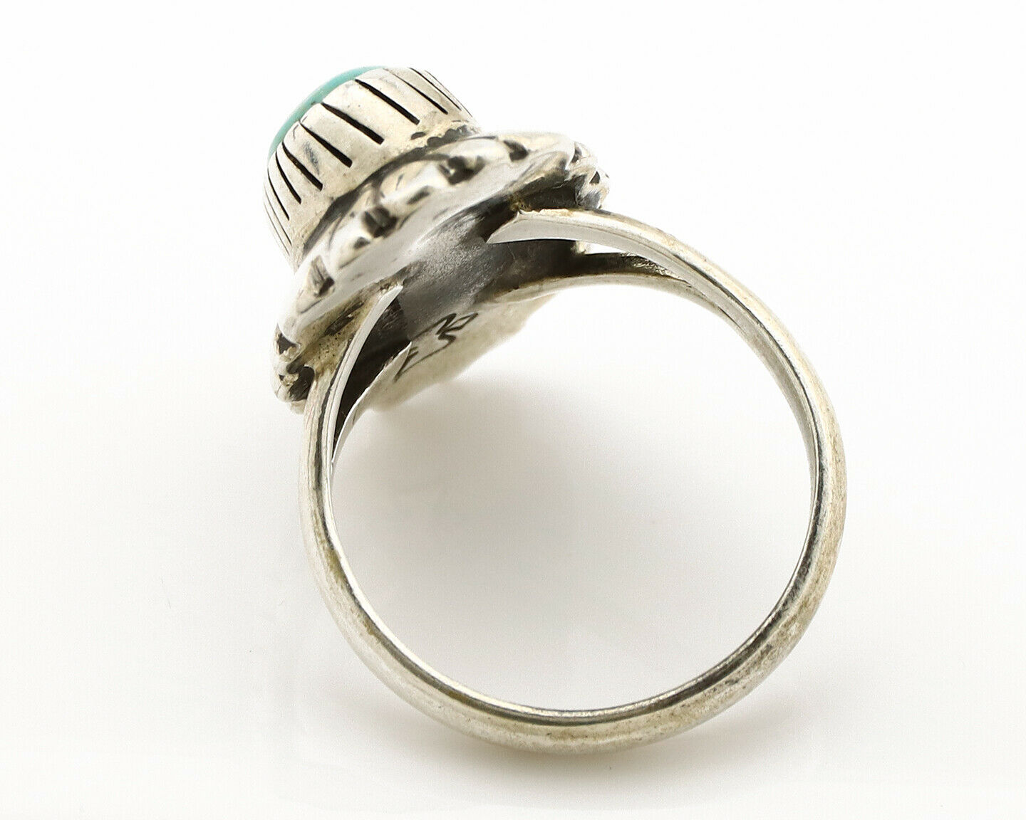 Navajo Ring .925 Silver Green Turquoise Artist Signed M Montoya C.80's
