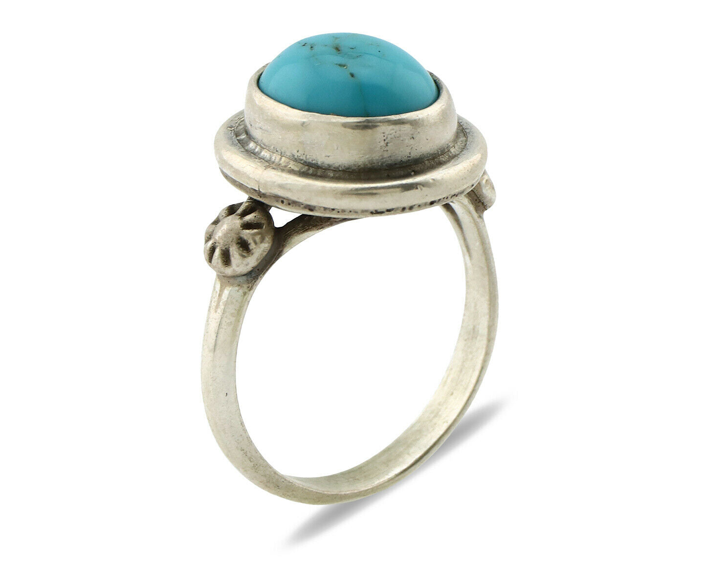 Navajo Ring .925 Silver Sleeping Beauty Turquoise Native American Artist C.1980s
