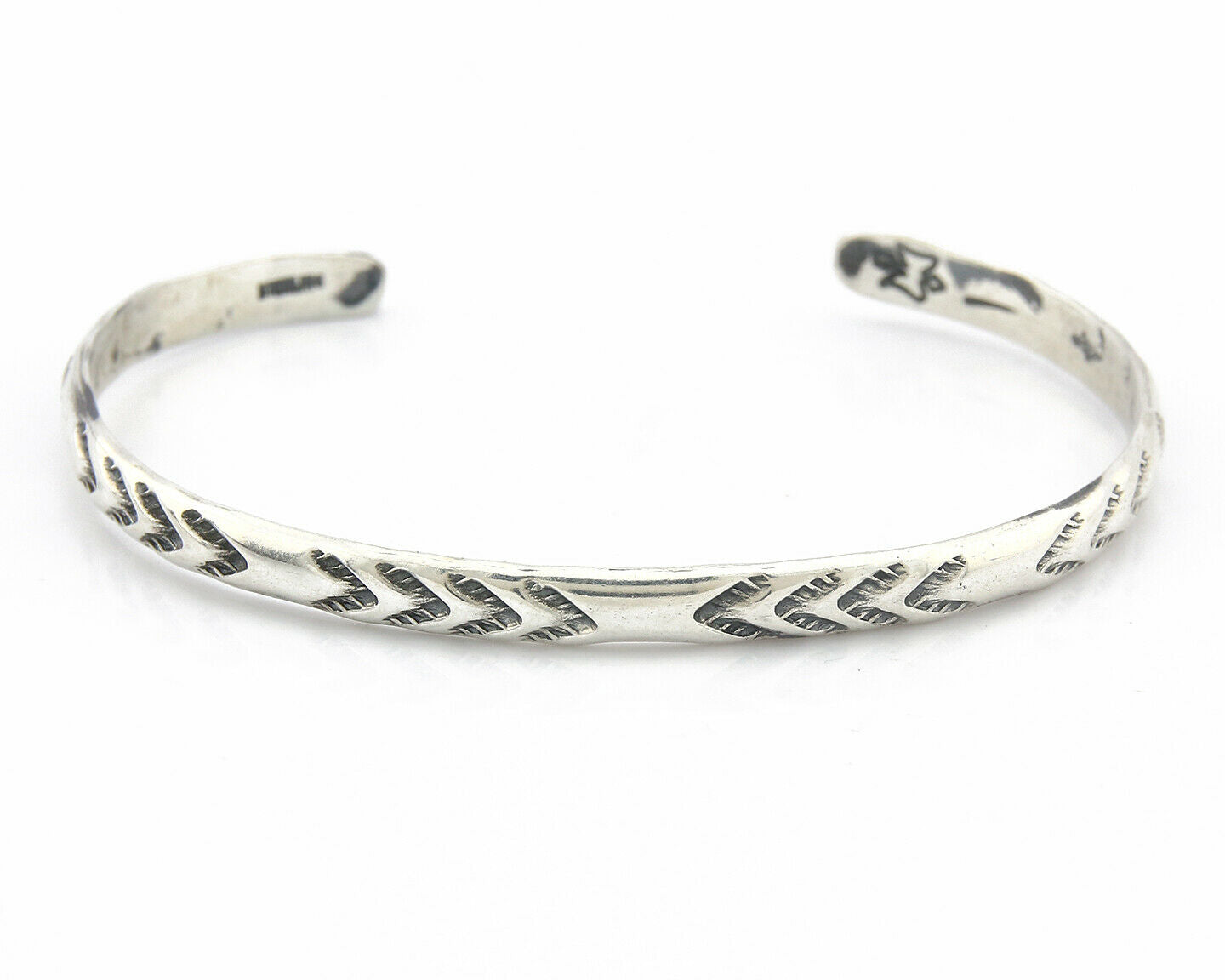 Navajo Bracelet .925 Silver Hand Stamped Arrow Head Artist I Montoya C.80's