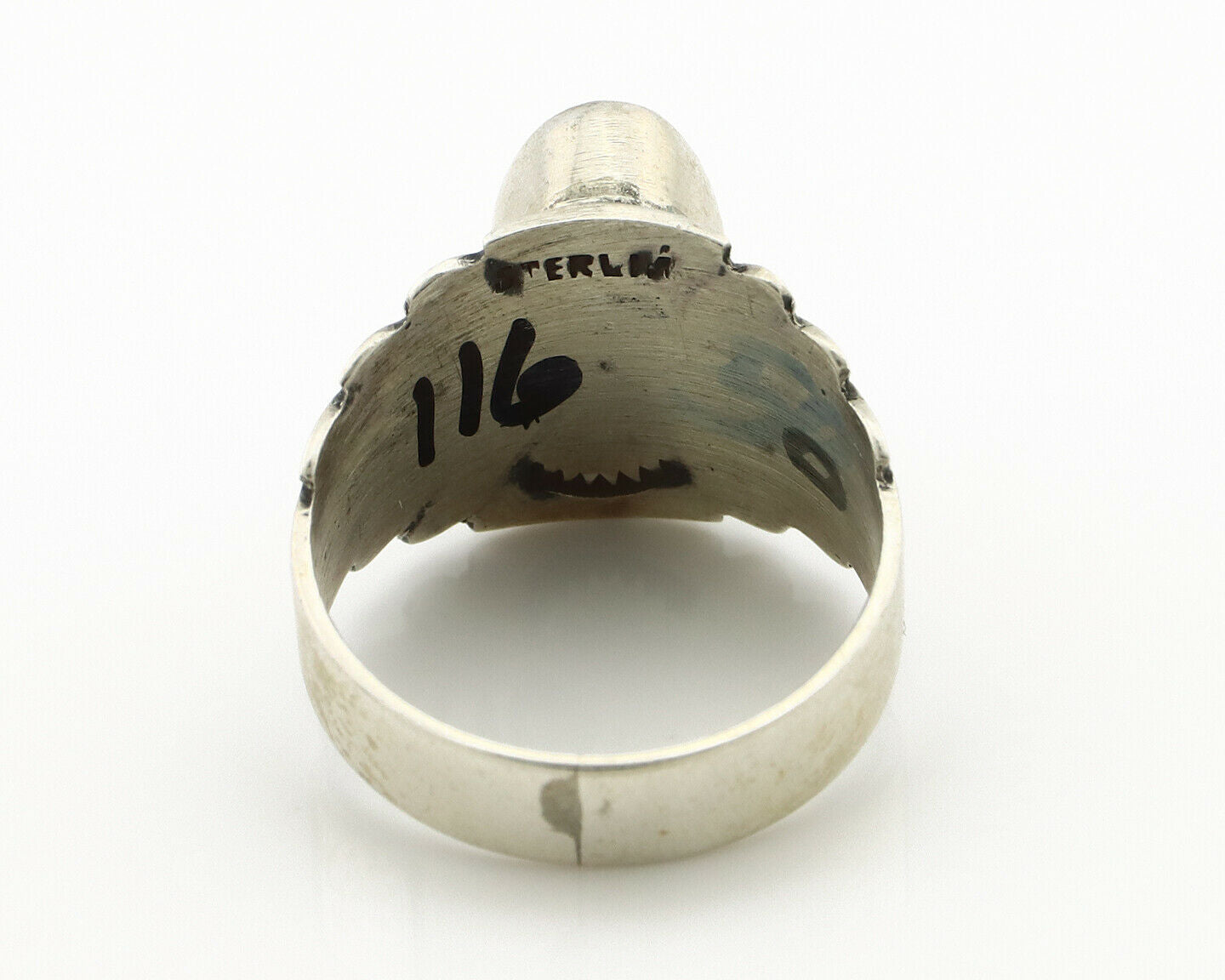 Navajo Ring .925 Silver Kingman Turquoise Artist Signed Apache C.80's