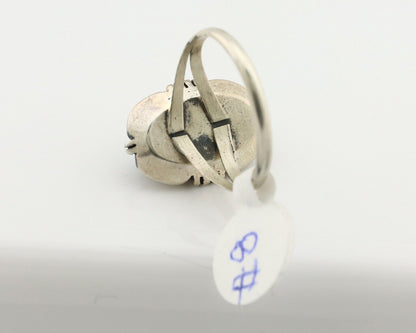 Navajo Ring .925 Silver Blue Gem Turquoise Native American Artist C.80's