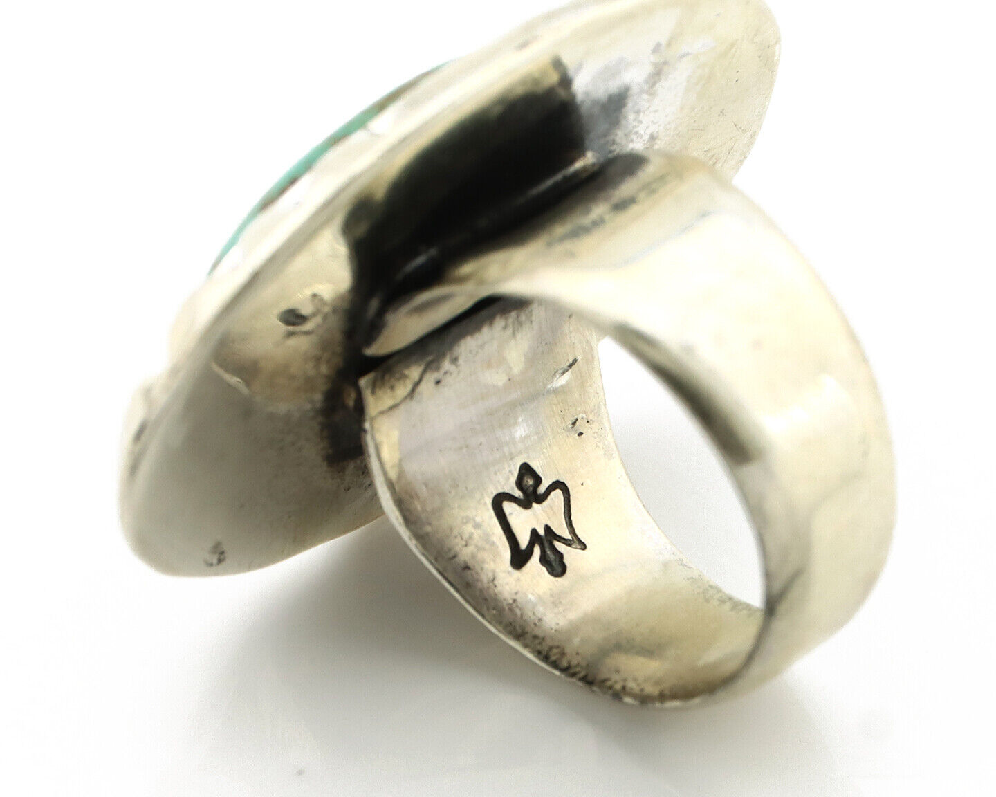 Navajo Ring 925 Silver Spiderweb Bisbee Turquoise Signed C Montoya C.80's