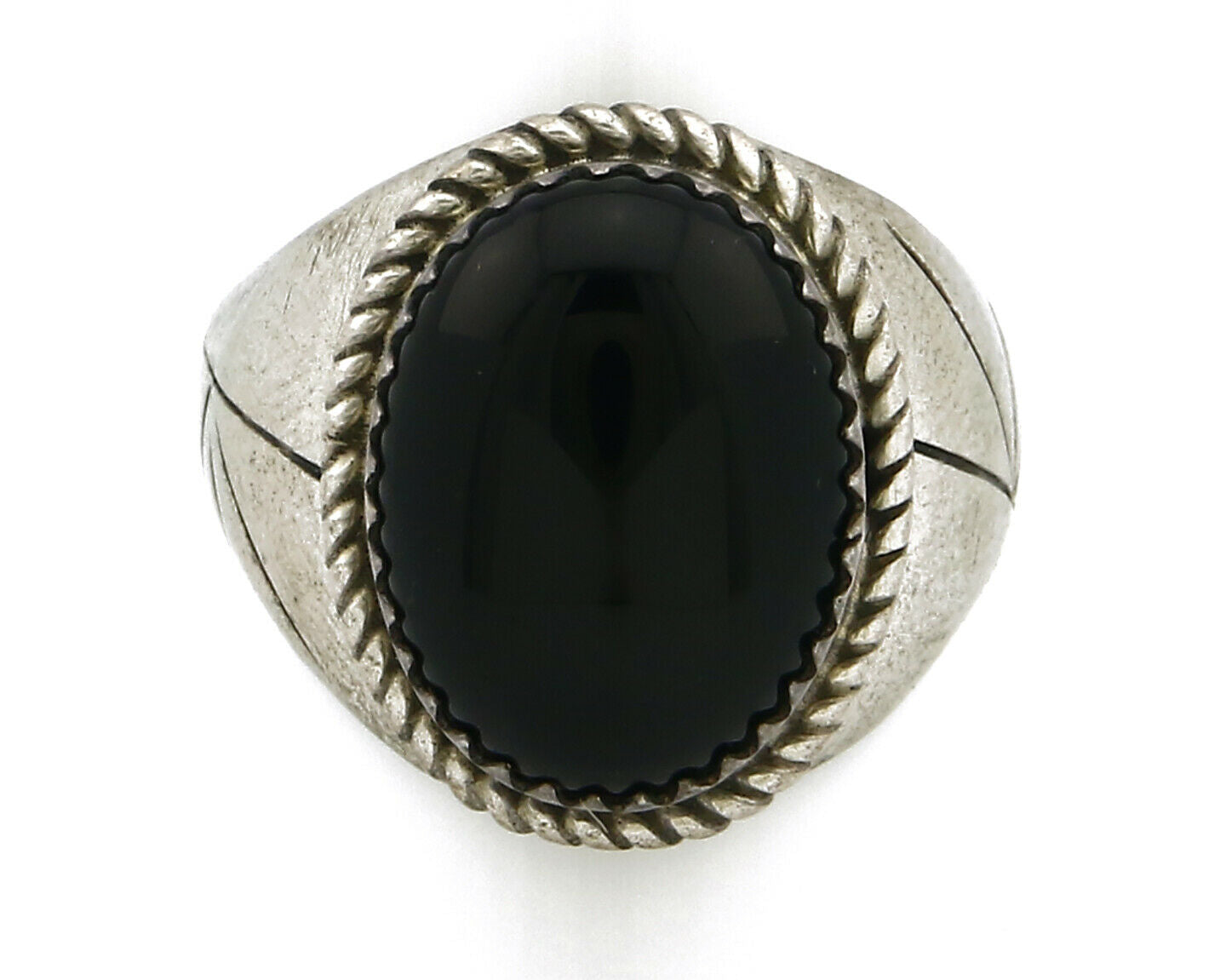 Women's Navajo Ring .925 SOLID Silver Hand Stamped Black Onyx Circa 1980's