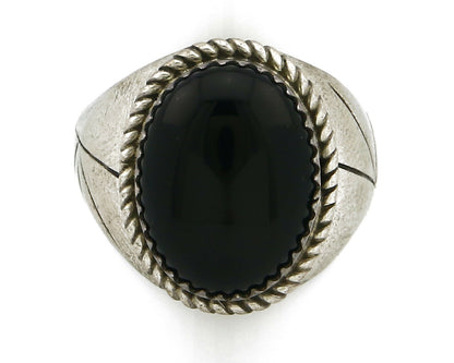 Women's Navajo Ring .925 SOLID Silver Hand Stamped Black Onyx Circa 1980's