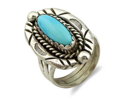 Navajo Ring .925 Silver Blue Turquoise Artist Signed V&N EDSITTY C.80's