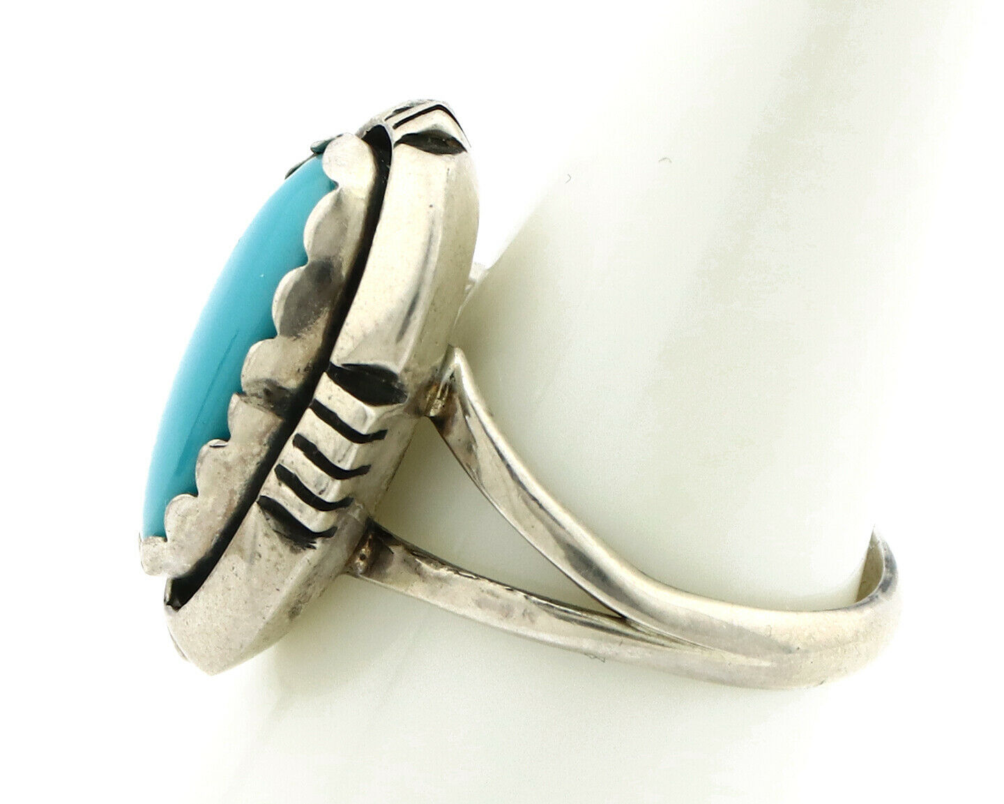 Navajo Ring .925 Silver Kingman Turquoise Handmade Native American Artist C80s