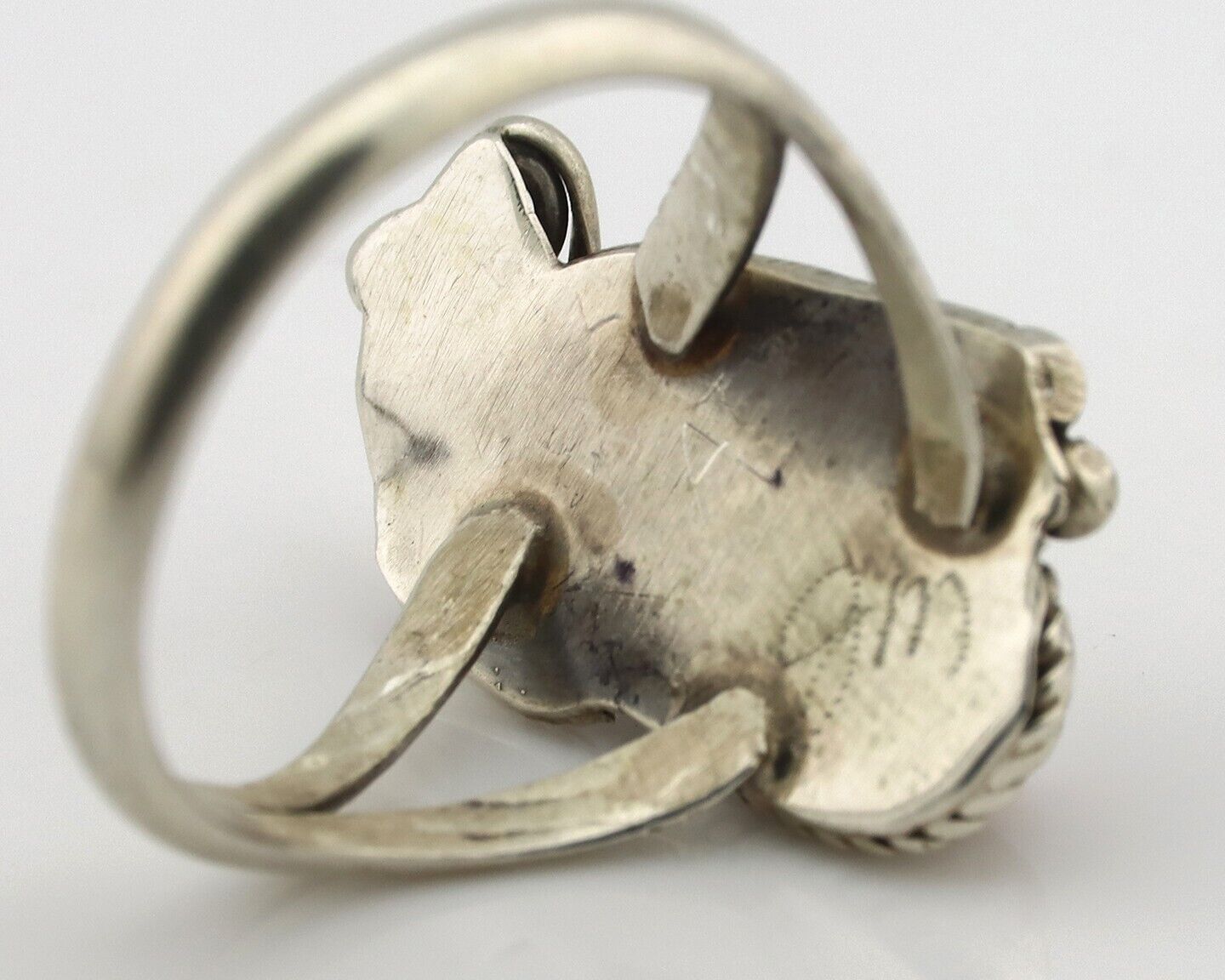 Navajo Ring .925 Silver Natural Pink Mussel Artist Signed Justin Morris C.80's