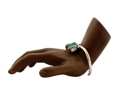 Navajo Bracelet 925 Silver Blue Morenci Turquoise Artist Signed E SANDAVOL C80s