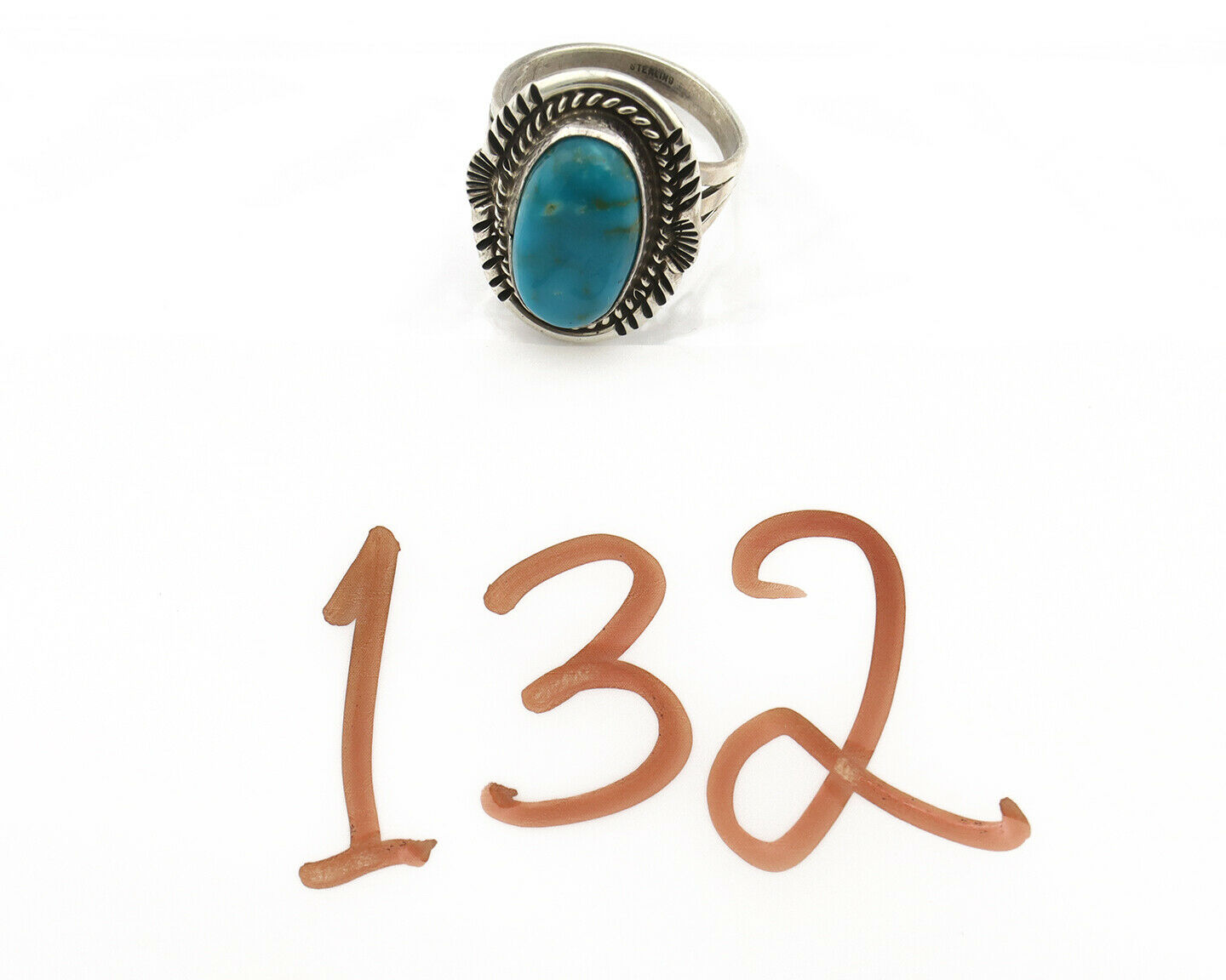 Navajo Ring .925 Silver Turquoise Mountain Signed M Begay C.80's