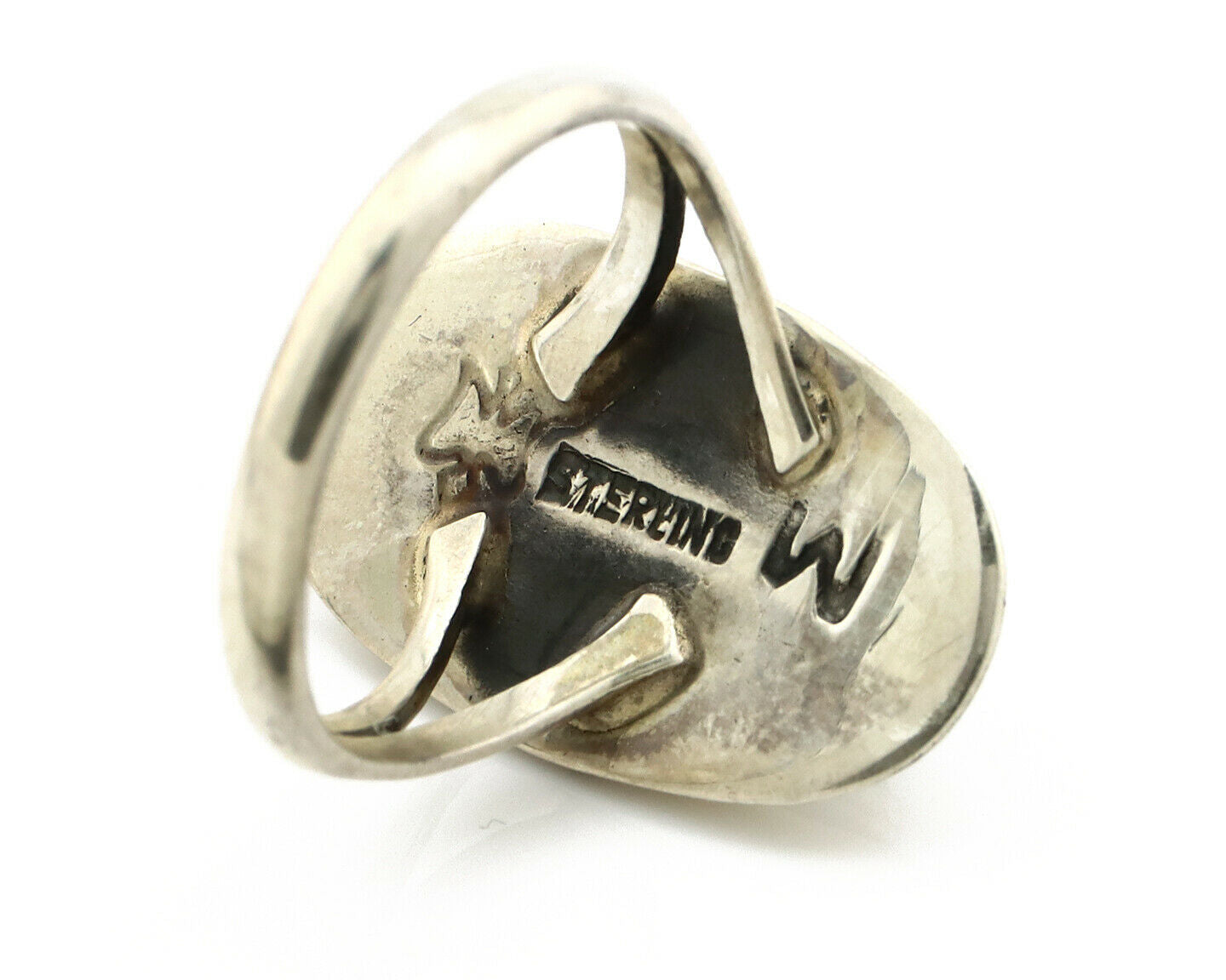 Navajo Shadow Box Ring .925 Silver Kingman Turquoise Signed M Montoya C80s