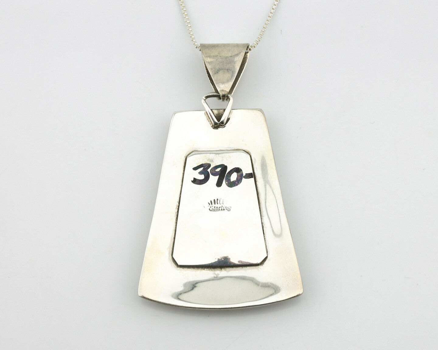 Navajo Handmade Pendant .925 Silver Black Opal Artist Signed Sun C.80's