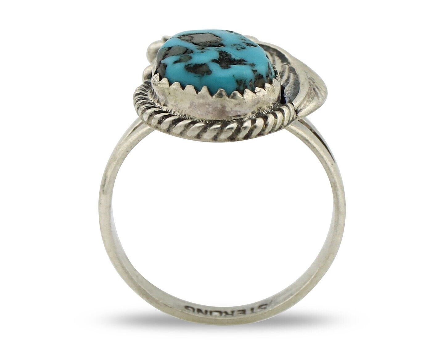 Navajo Ring 925 Silver Natural Blue Turquoise Native American Artist C.80's