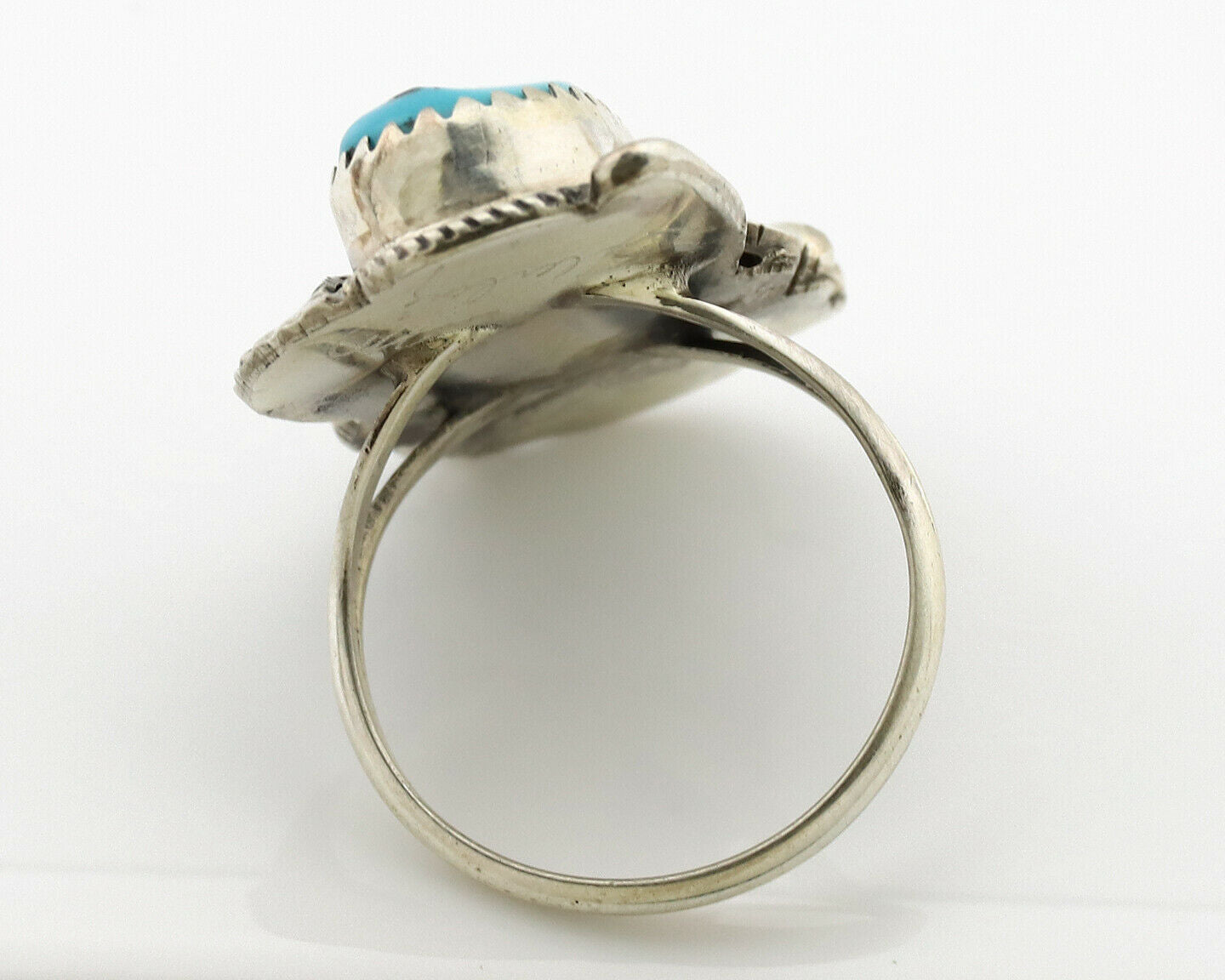 Navajo Ring .925 Silver Turquoise & Coral Artist Signed J Morris C.80's