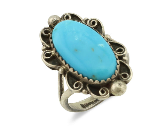 Navajo Ring .925 Silver Blue Turquoise Native American Artist C.80's