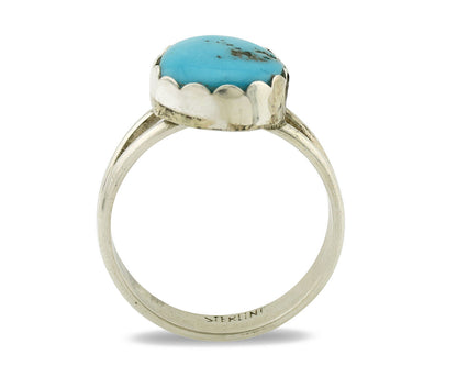 Navajo Ring .925 Silver Sleeping Beauty Turquoise Native American Artist C.1980s