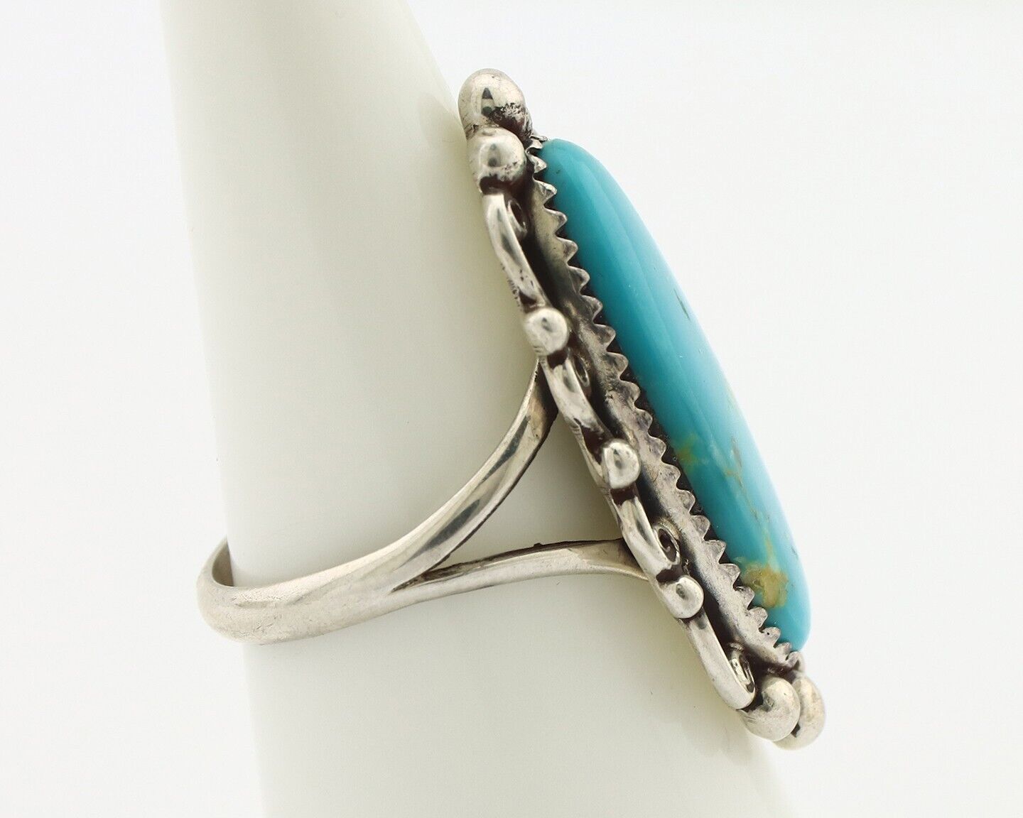 Navajo Ring .925 Silver Blue Gem Turquoise Artist Signed Billy Eagle C.80's