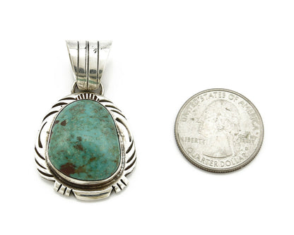 Navajo Pendant .925 Silver Kingman Turquoise Signed Artist FT C.80's