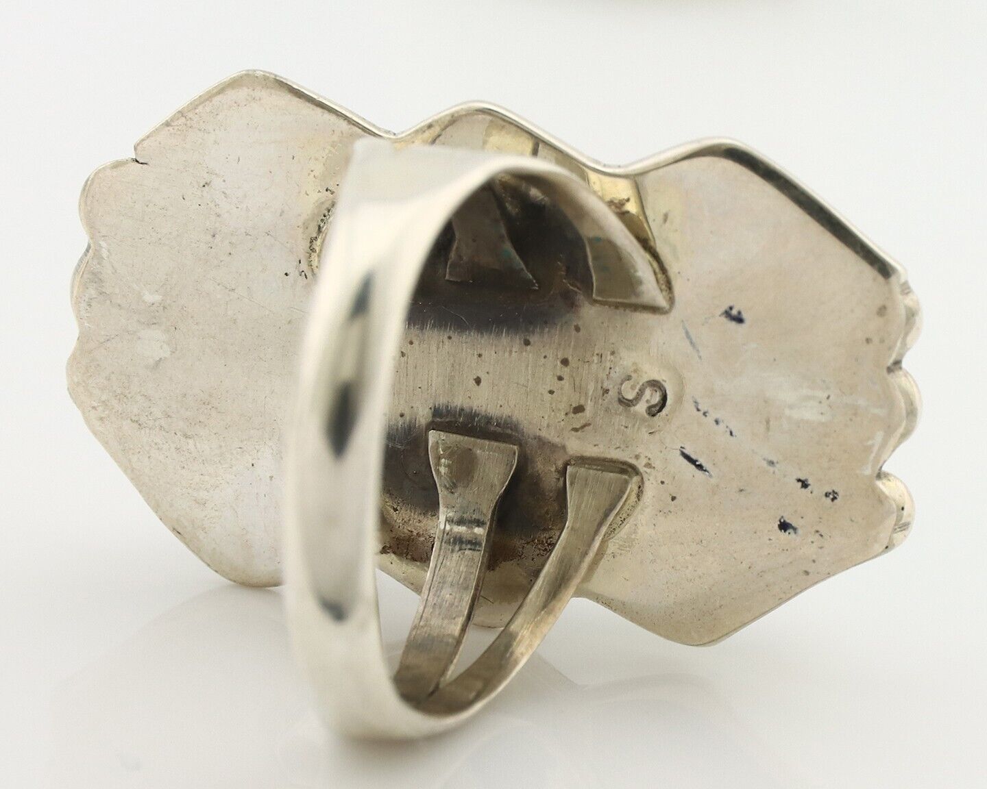 Navajo Ring .925 Silver Blue Gem Turquoise Artist Signed Spencer C.80's