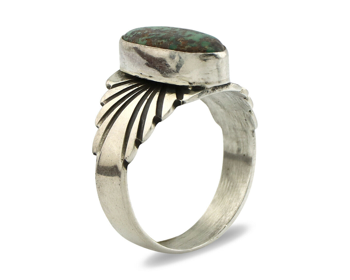 Navajo Ring .925 Silver Blue Green Arizona Turquoise Artist Signed Apache C.80's