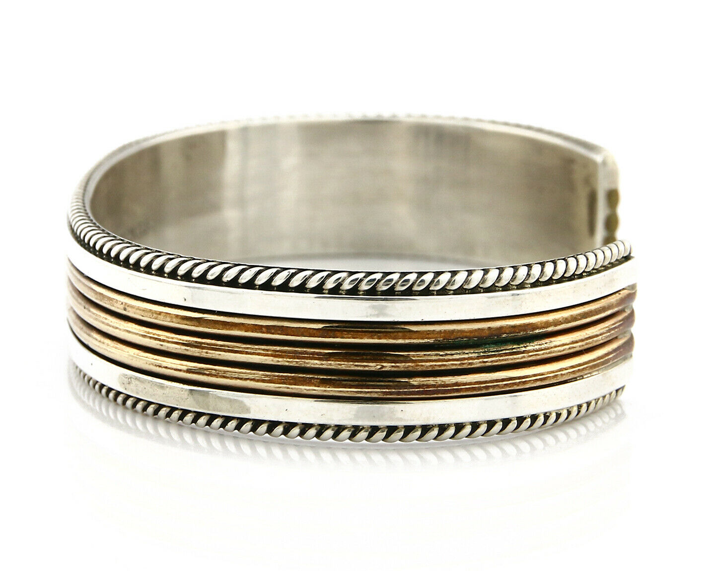 Navajo Bracelet SOLID .925 Silver & 12K Gold Filled Signed Artist TAHE C1980's