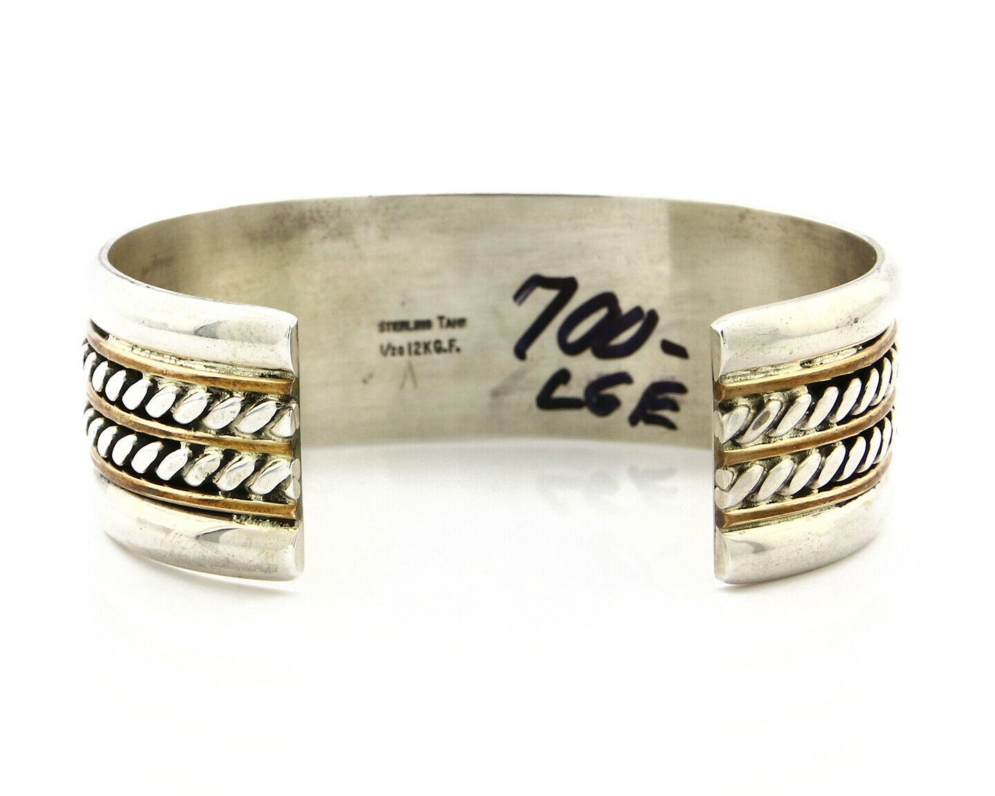 Navajo Bracelet SOLID .925 Silver & 12K Gold Filled Signed Artist TAHE C1980's