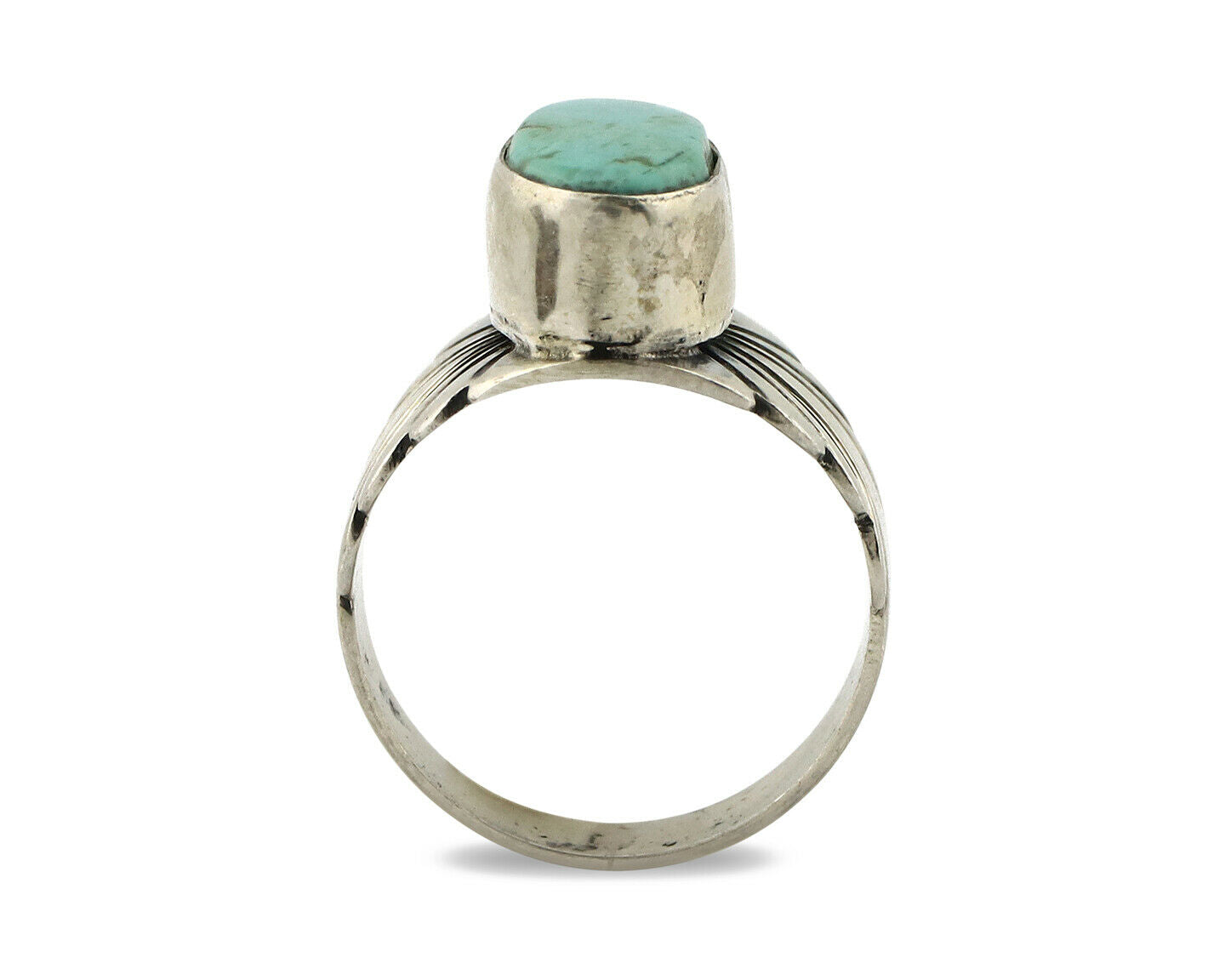 Navajo Ring .925 Silver Kingman Turquoise Artist Signed Apache C.80's