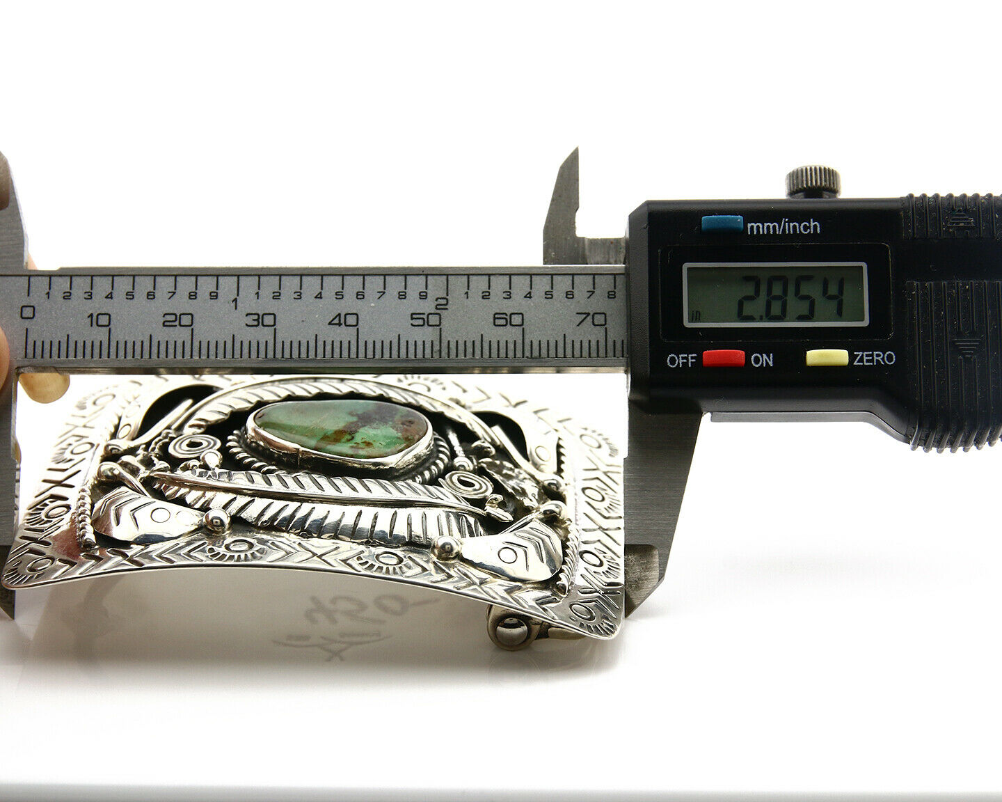 Navajo Belt Buckle .925 Silver Natural Turquoise Artist Signed Tipi C.80's