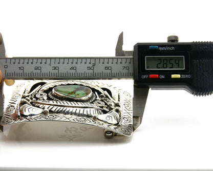 Navajo Belt Buckle .925 Silver Natural Turquoise Artist Signed Tipi C.80's