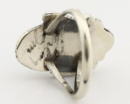 Navajo Inlaid Ring 925 Silver Blue Turquoise Artist Signed Justin Morris C.80s