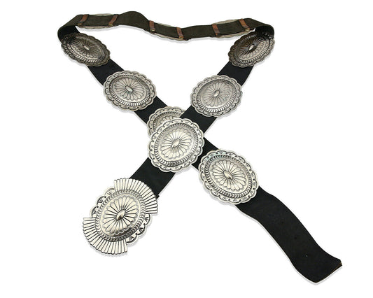 Navajo Concho Belt .925 Silver Hand Stamped Artist Susie James C.80's
