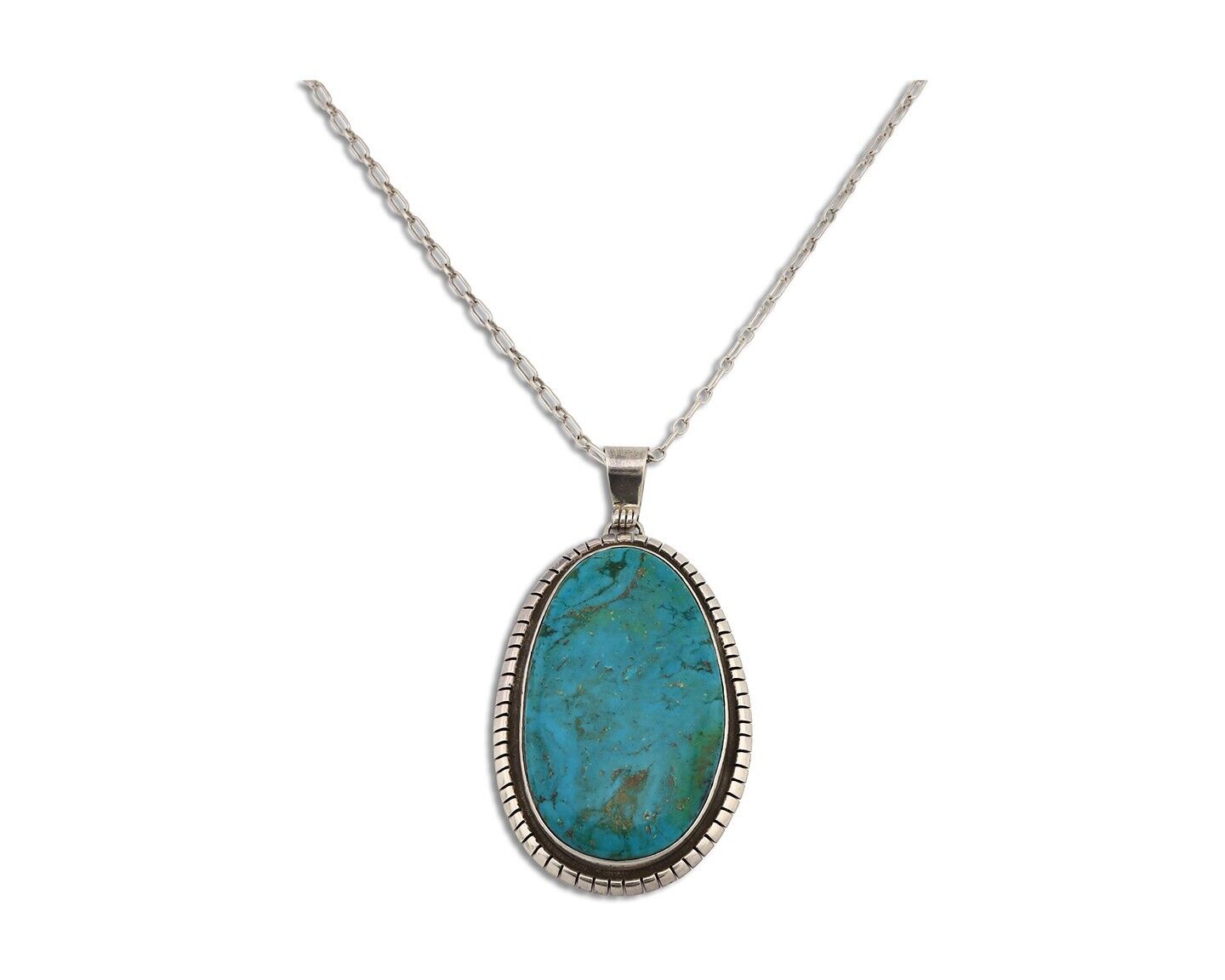 Navajo Necklace 925 Silver Natural Whole Slab Turquoise Signed Pictograph C.80's