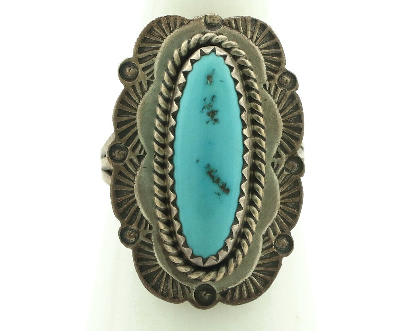 Navajo Ring 925 Silver Blue Turquoise Native American Artist C.80's
