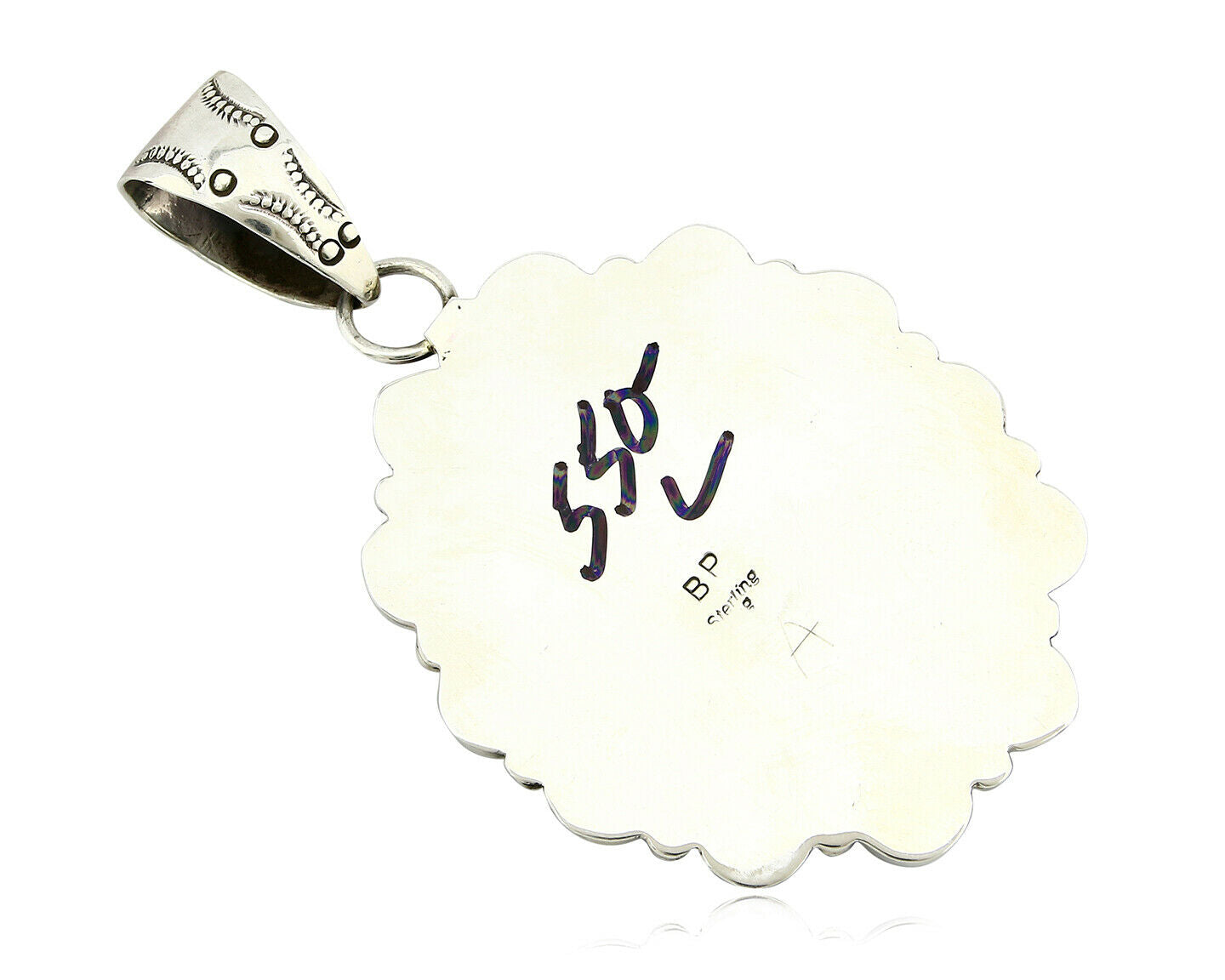 Navajo Pendant .925 Silver Natural Turquoise & Amethyst Signed Artist BP C.80's