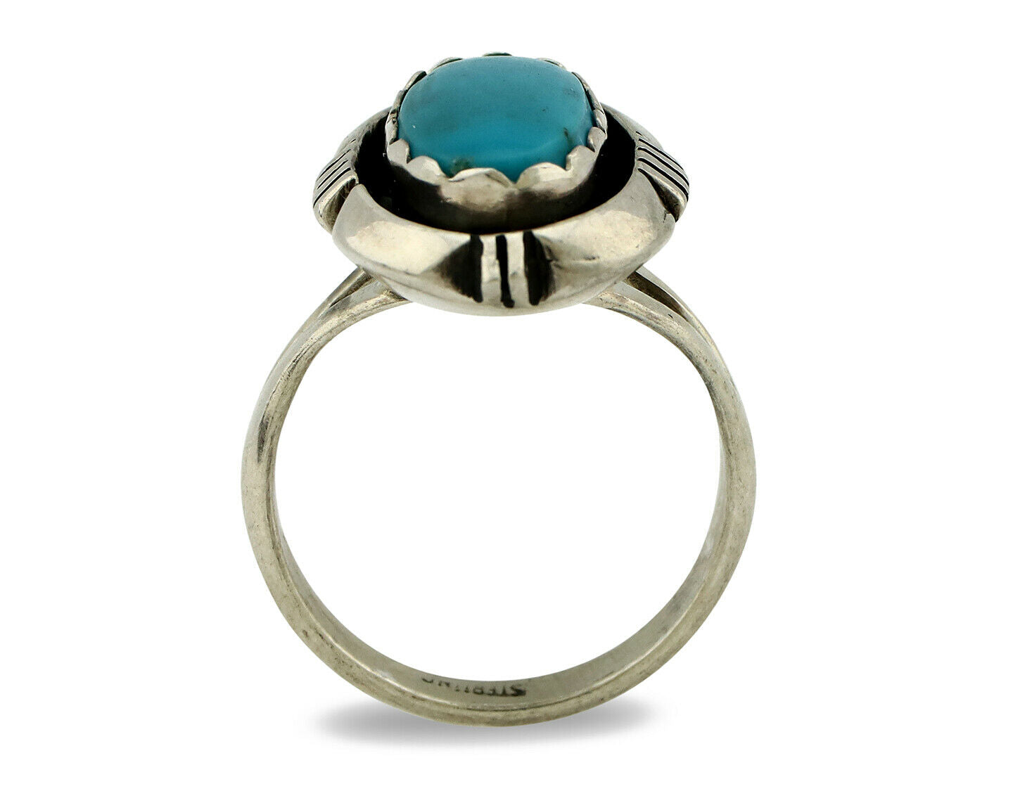 Navajo Ring .925 Silver Kingman Turquoise Handmade Native American Artist C80s