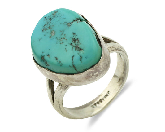 Navajo Ring .925 Silver Blue Turquoise Native American Artist C.80's